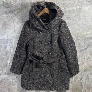 Vintage Coffeeshop grey wool blend coat with hood and belt  Woman's Size L